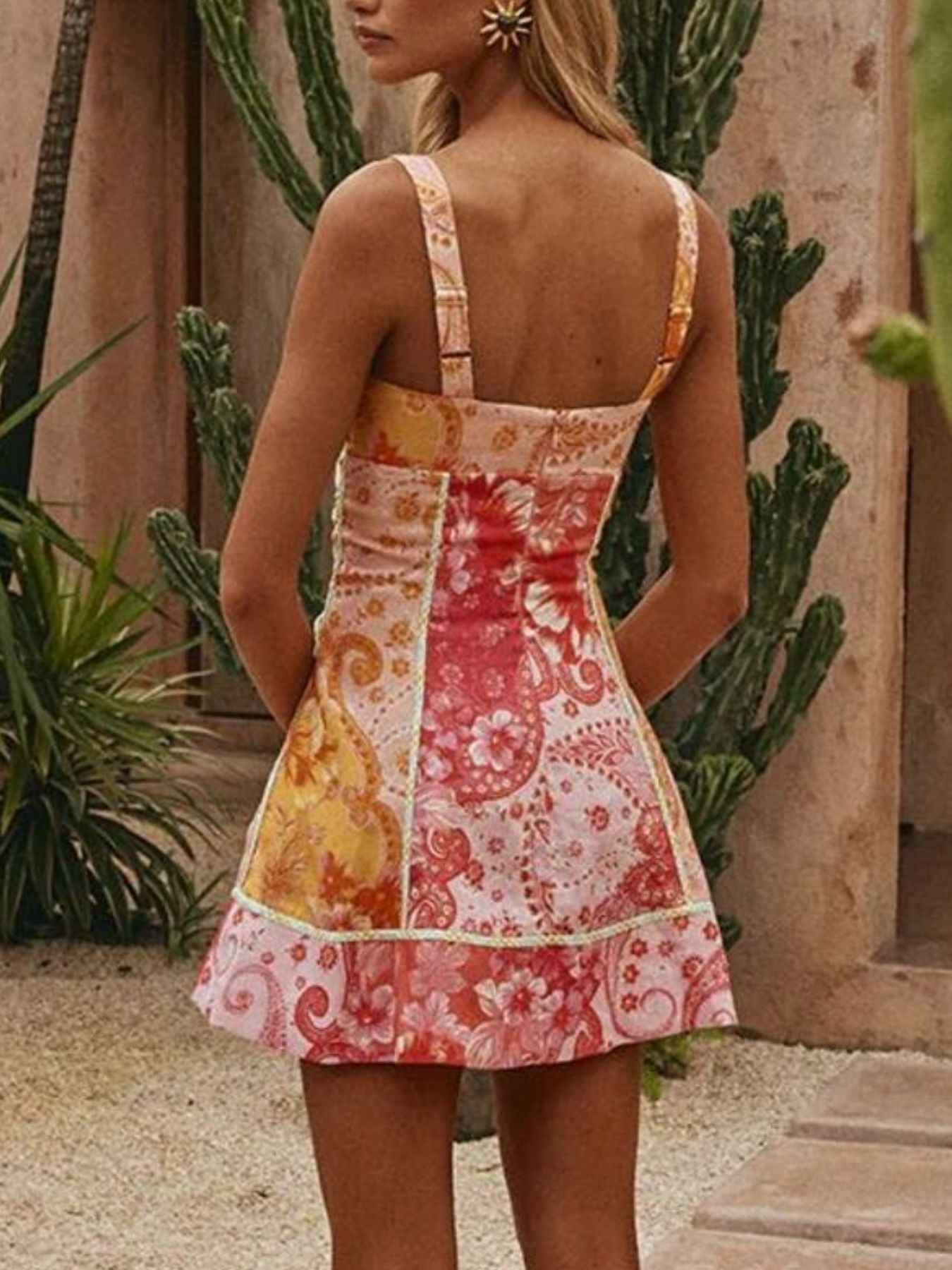 Floral Print Lace-Up Mini Dress