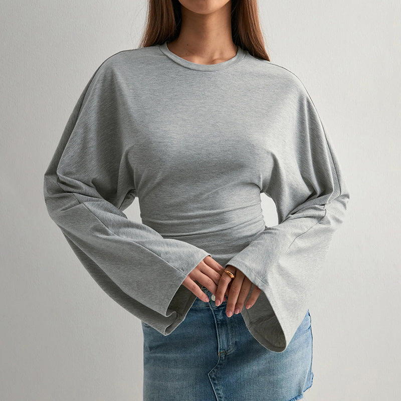Round Neck Long Sleeve Top - Waist-Tight Fit - Fashions Envy