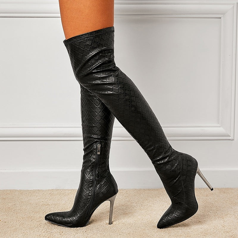 Black Stiletto Over-the-Knee Boots - Slimming Stretch