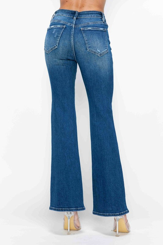 Medium Blue Full Size High Rise Bootcut Jeans with Pockets