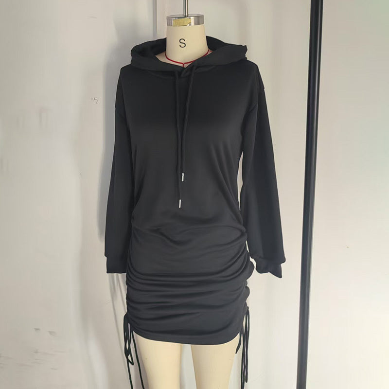 Hoodie Mini Dress - Bodycon Dress with Drawstring