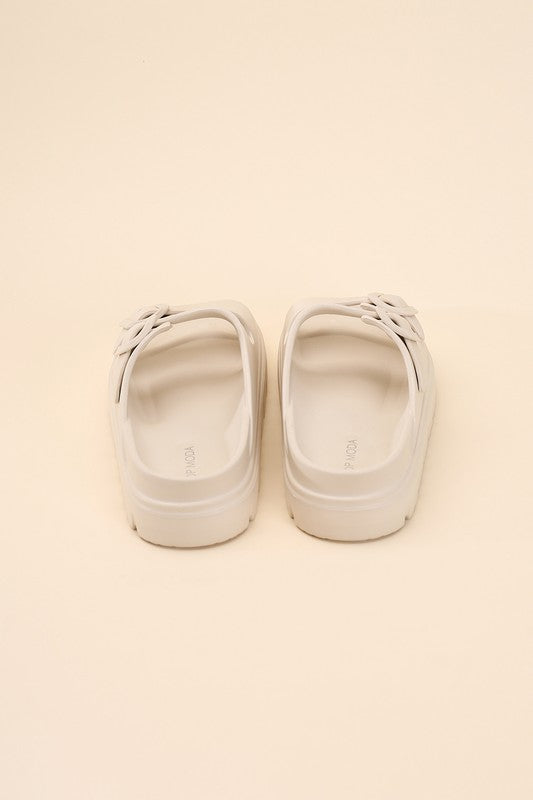 Round Open Toe Buckle Strap Slides
