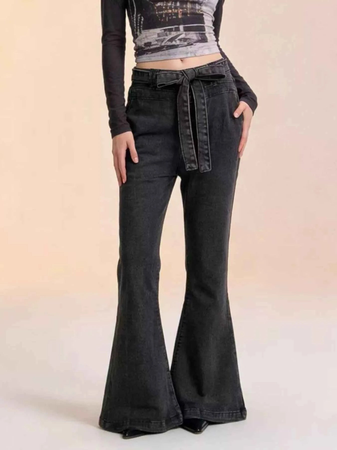 Bow-Tie High-Waisted Flare Jeans
