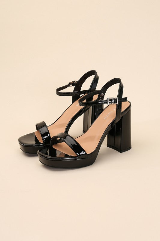 Open Toe Round Front Ankle Strap Heels