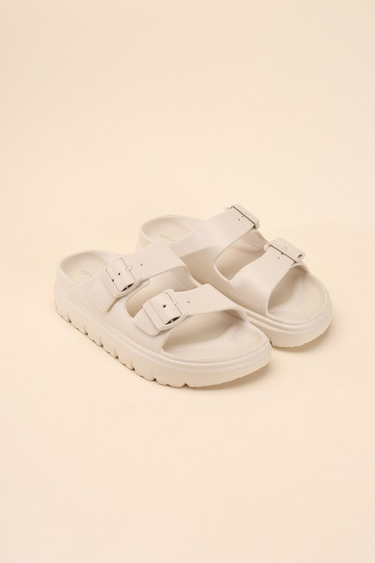 Round Open Toe Buckle Strap Slides