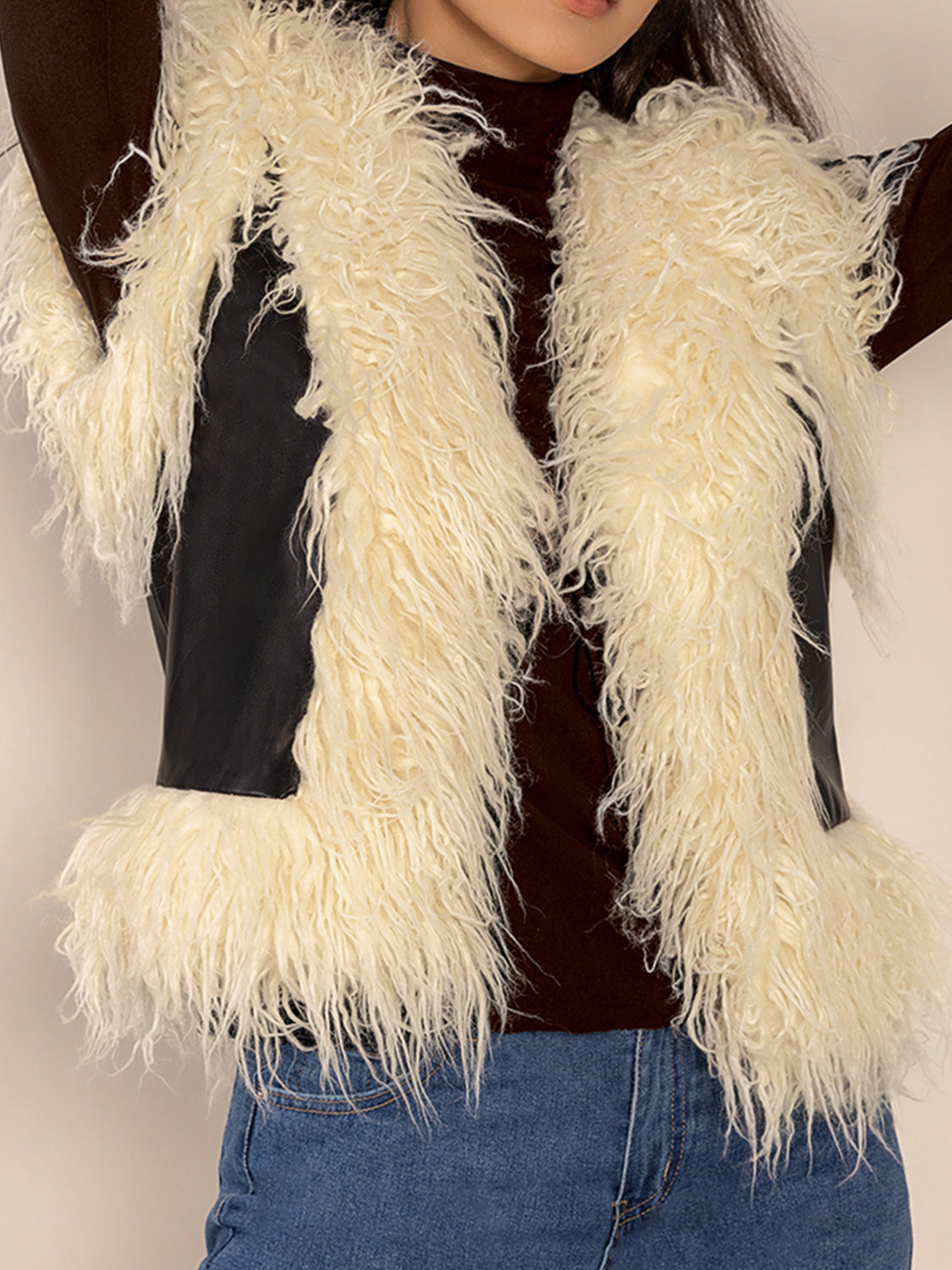 Black Tied Fringe Contrast Vest