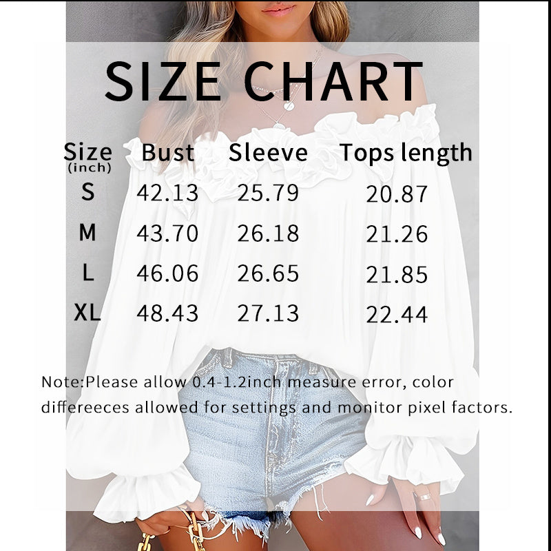 Women's Summer Off Shoulder Ruffle Long Sleeve Blouse - Casual Loose Top