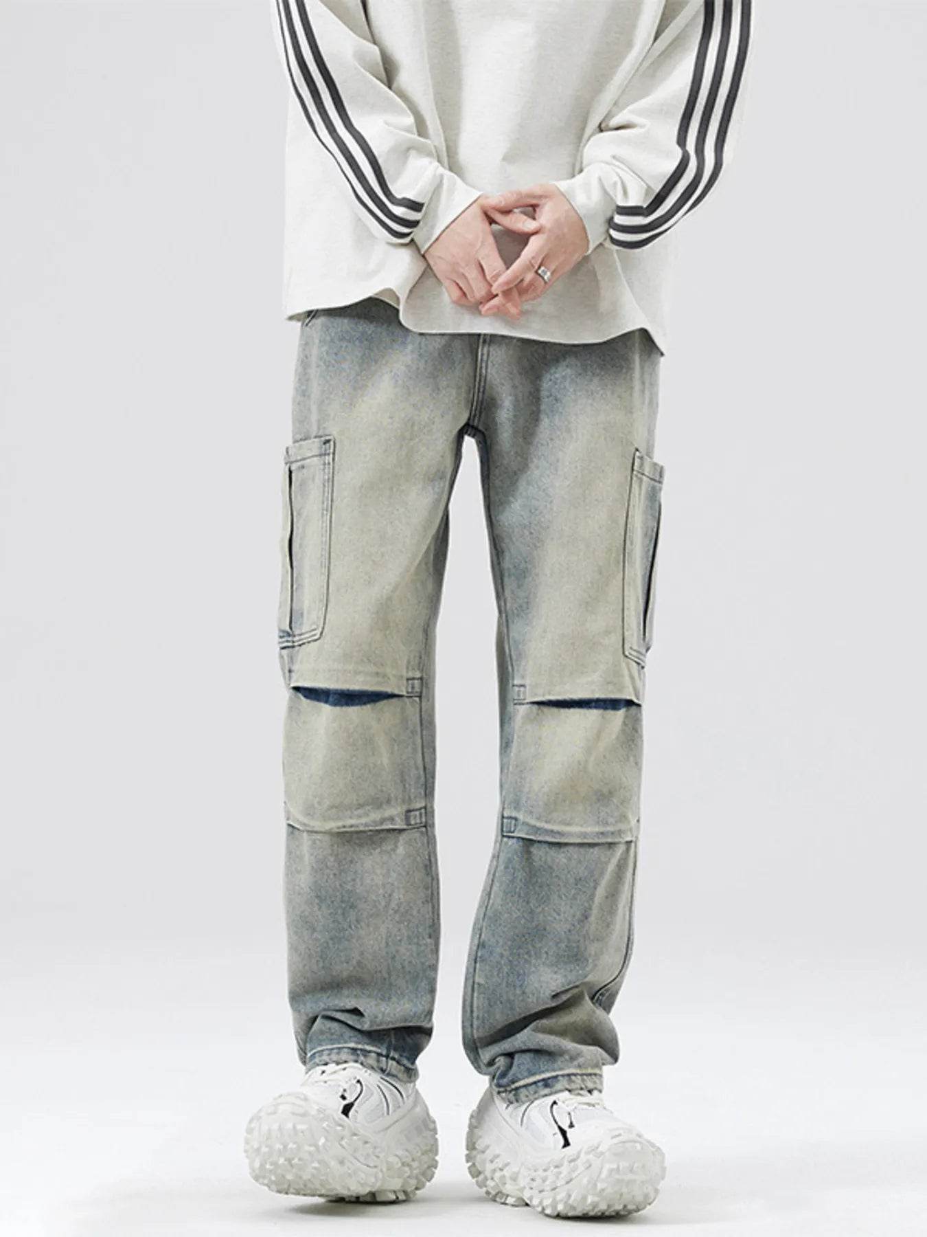 Men's Full Size Distressed Cargo Jeans - Cotton Cargo Pants - Fashions Envy