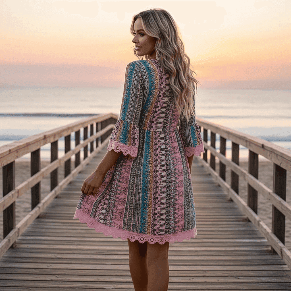 Back View - Pink Teal Walking Away