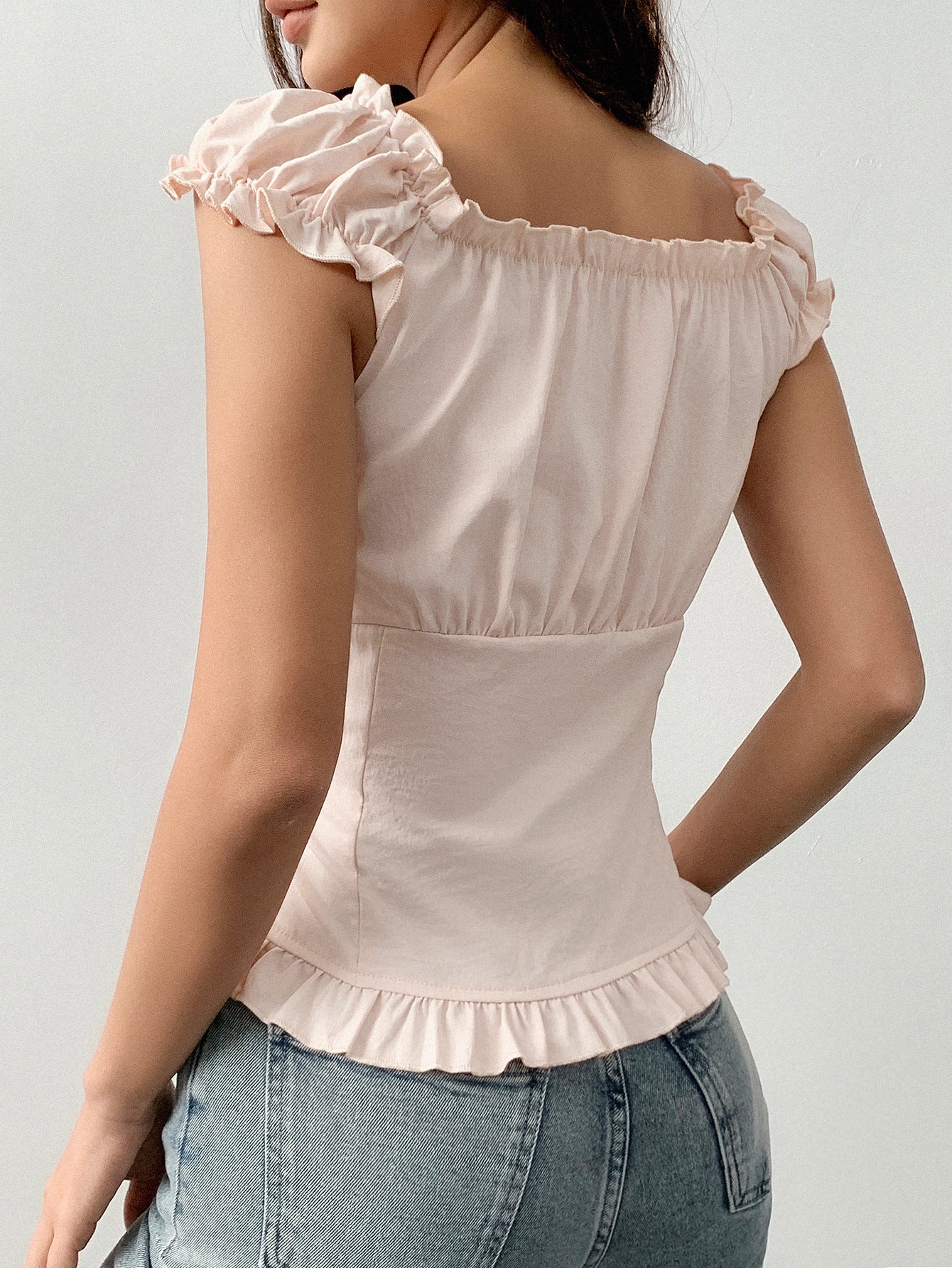 Off-Shoulder Ruffle Top - Button-Front Pleated Blouse