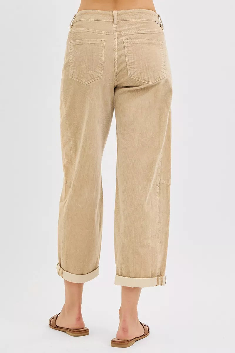 Trendsi Barrel Corduroy Pants in Beige with Rolled Cuffs for a Stylish Casual Look