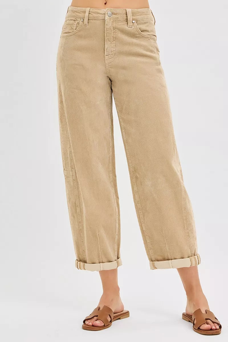 Trendsi Barrel Corduroy Pants in beige with rolled cuffs for a stylish and comfortable look