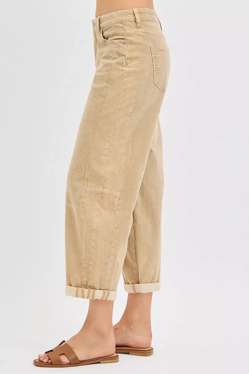 Trendsi Barrel Cordurory Pants in beige with a relaxed fit and cuffed hem
