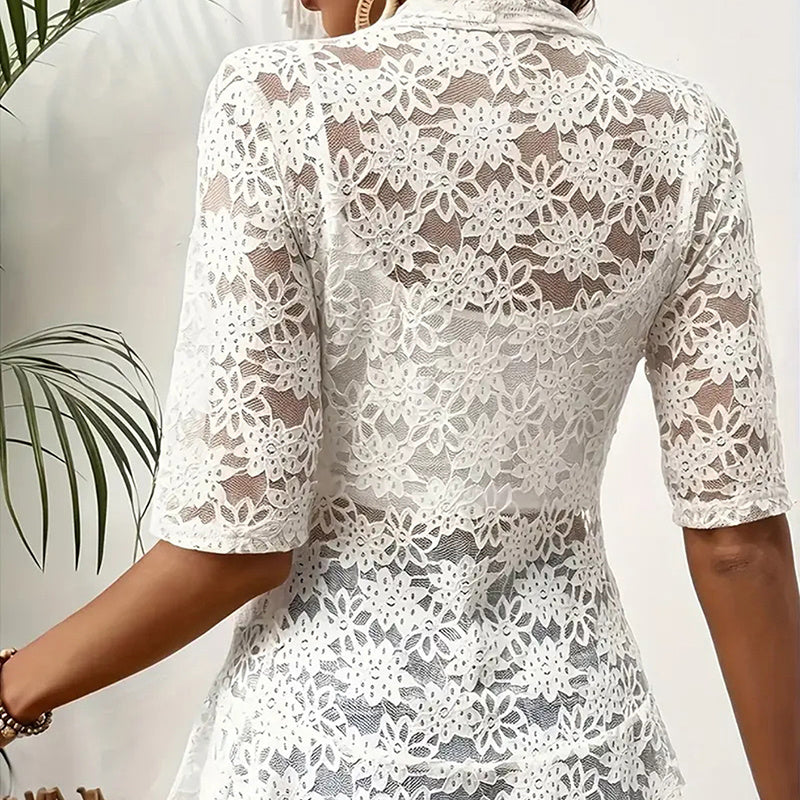 Women's Floral Lace 3/4 Sleeve Bolero Shrug - Sheer Open Front Cardigan