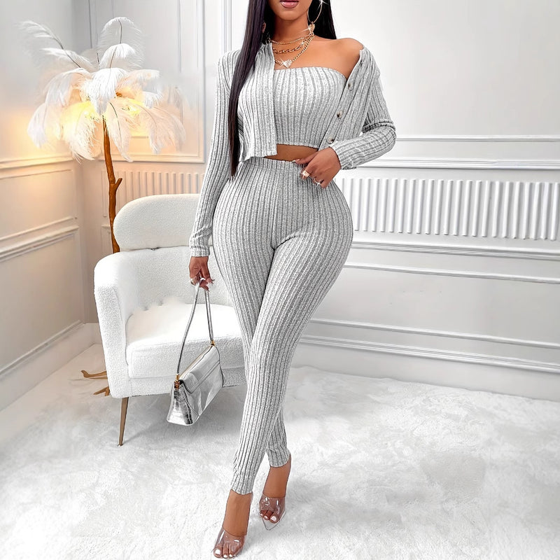 Three-Piece Lounge Set - Cardigan, Cami & Pants