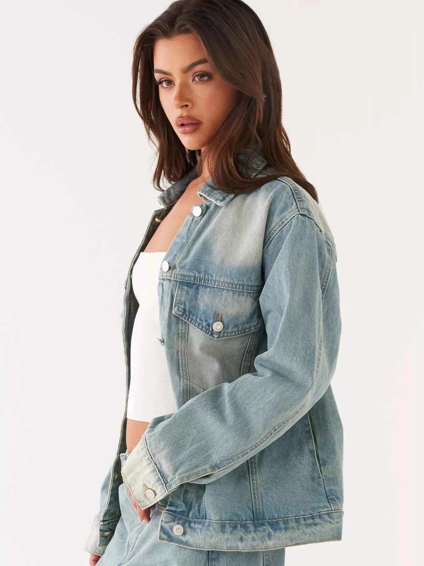 Button Up Denim Jacket and Jeans Set