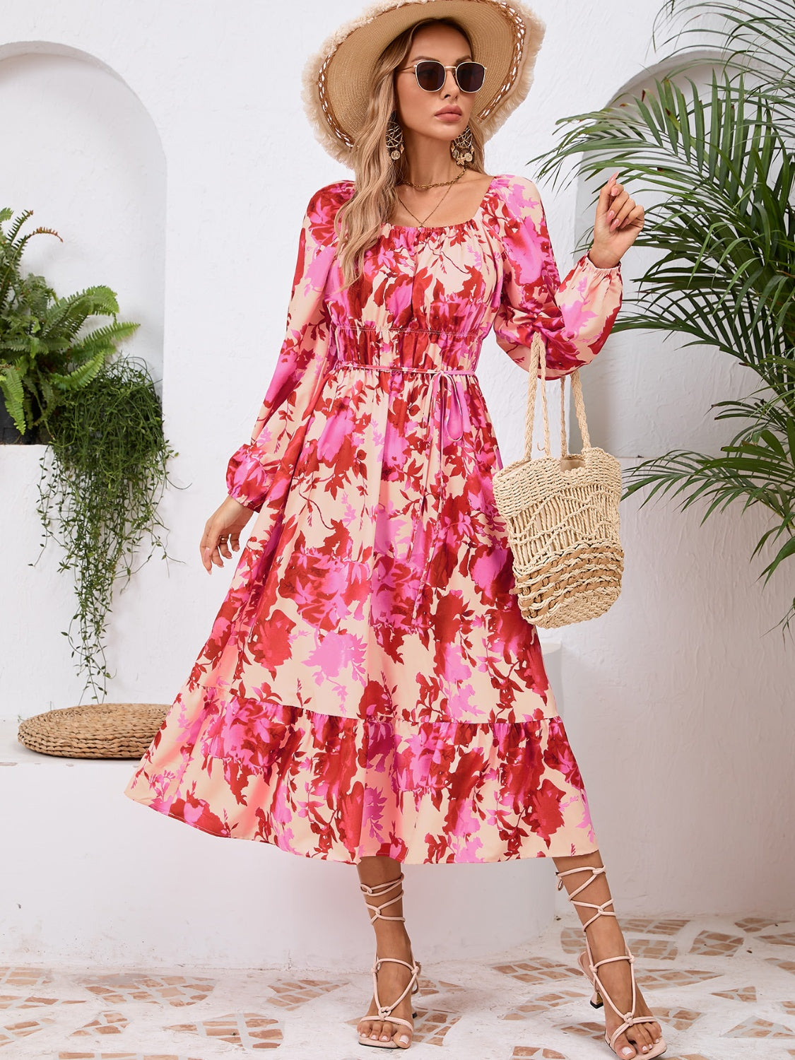 Floral Printed Long Sleeve Midi Dress