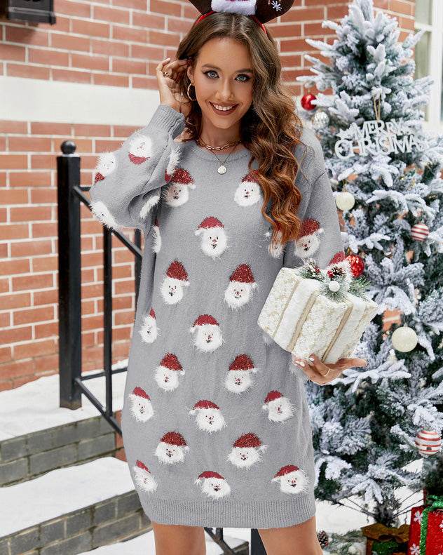 Round Neck Dropped Shoulder Sweater Dress - Fashions Envy