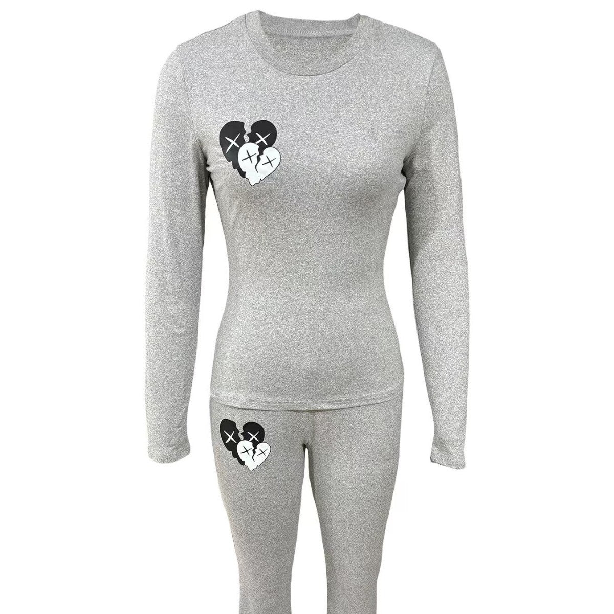 Heart Graphic Two-Piece Set - Matching Crop Top & Pants