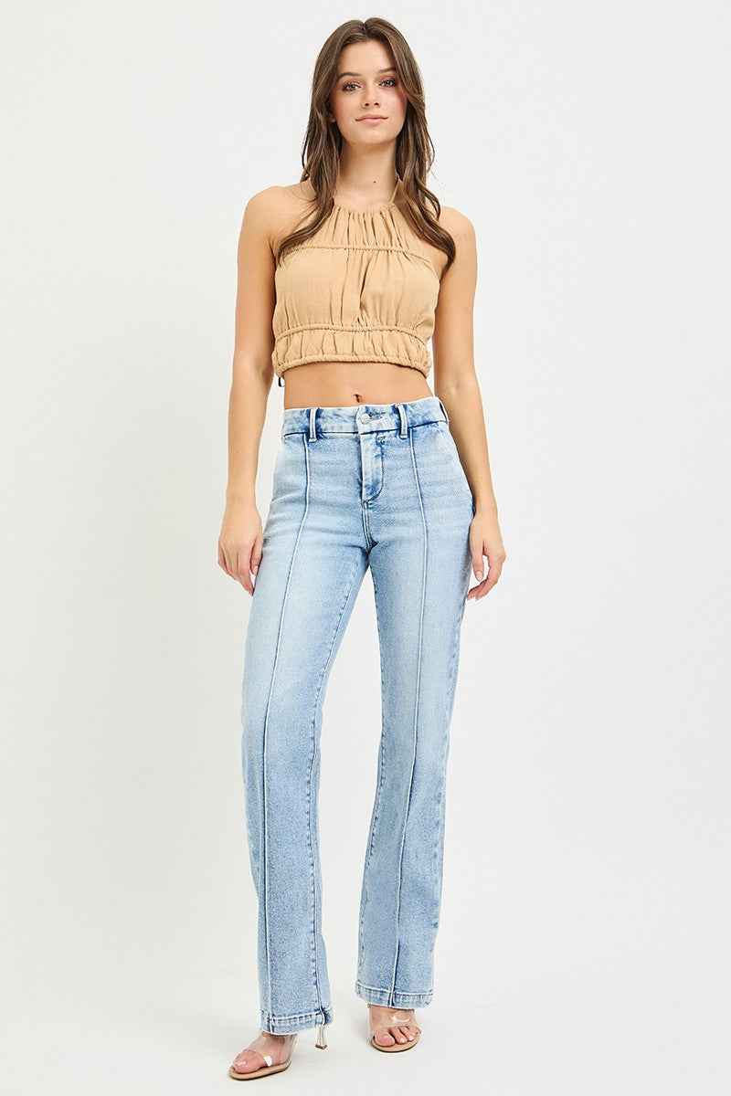 RISEN Tummy Control High Rise Straight Jeans - Pin Tuck