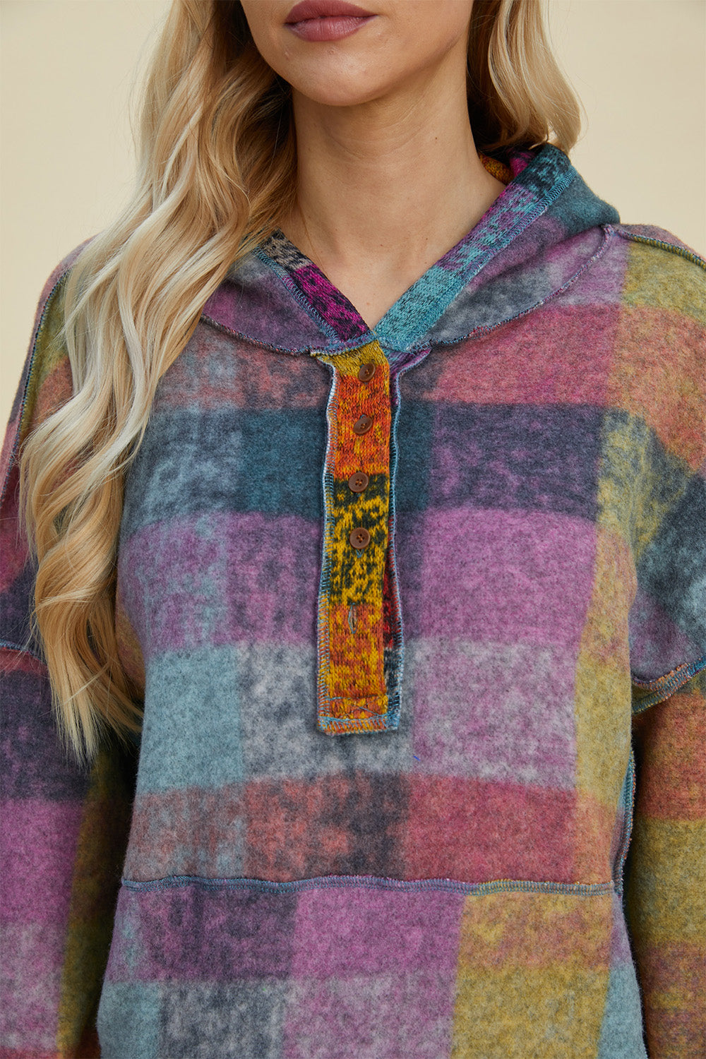 Double Take Full Size Plaid Dropped Shoulder Hoodie - Fashions Envy