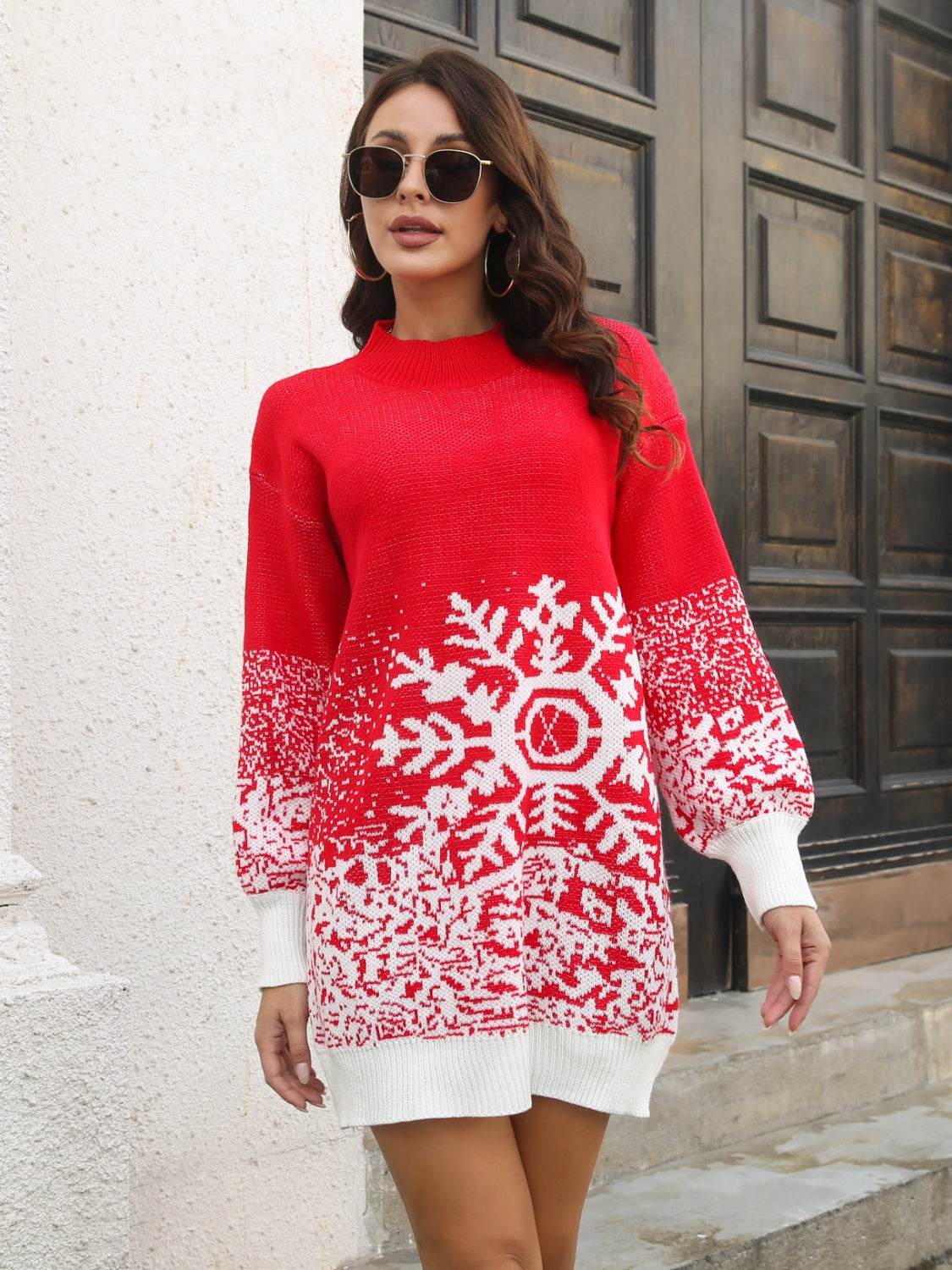 Snowflake Pattern Sweater Dress - Fashions Envy