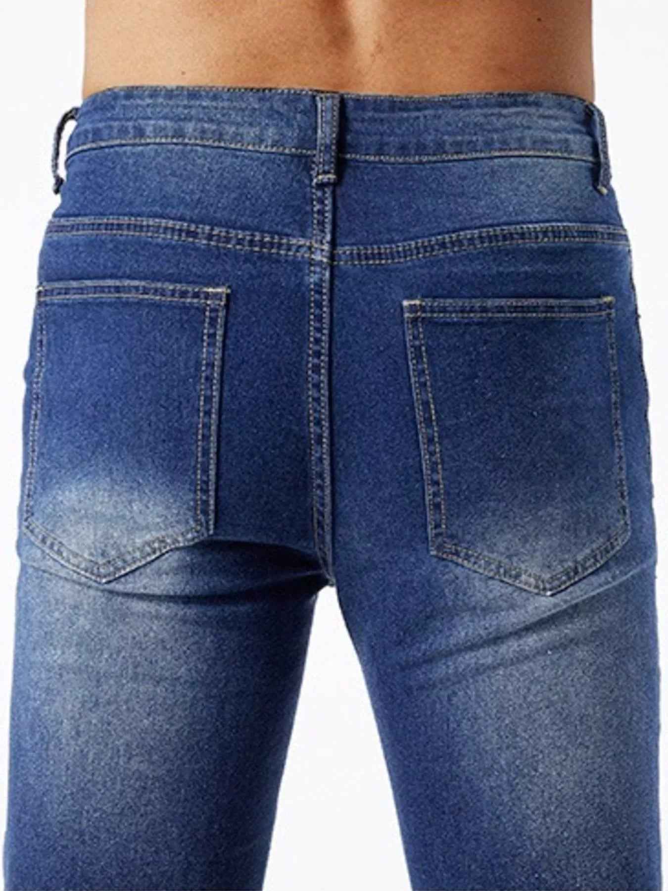 Men's Ripped Slim Fit Jeans - Distressed Stretch Denim - Fashions Envy