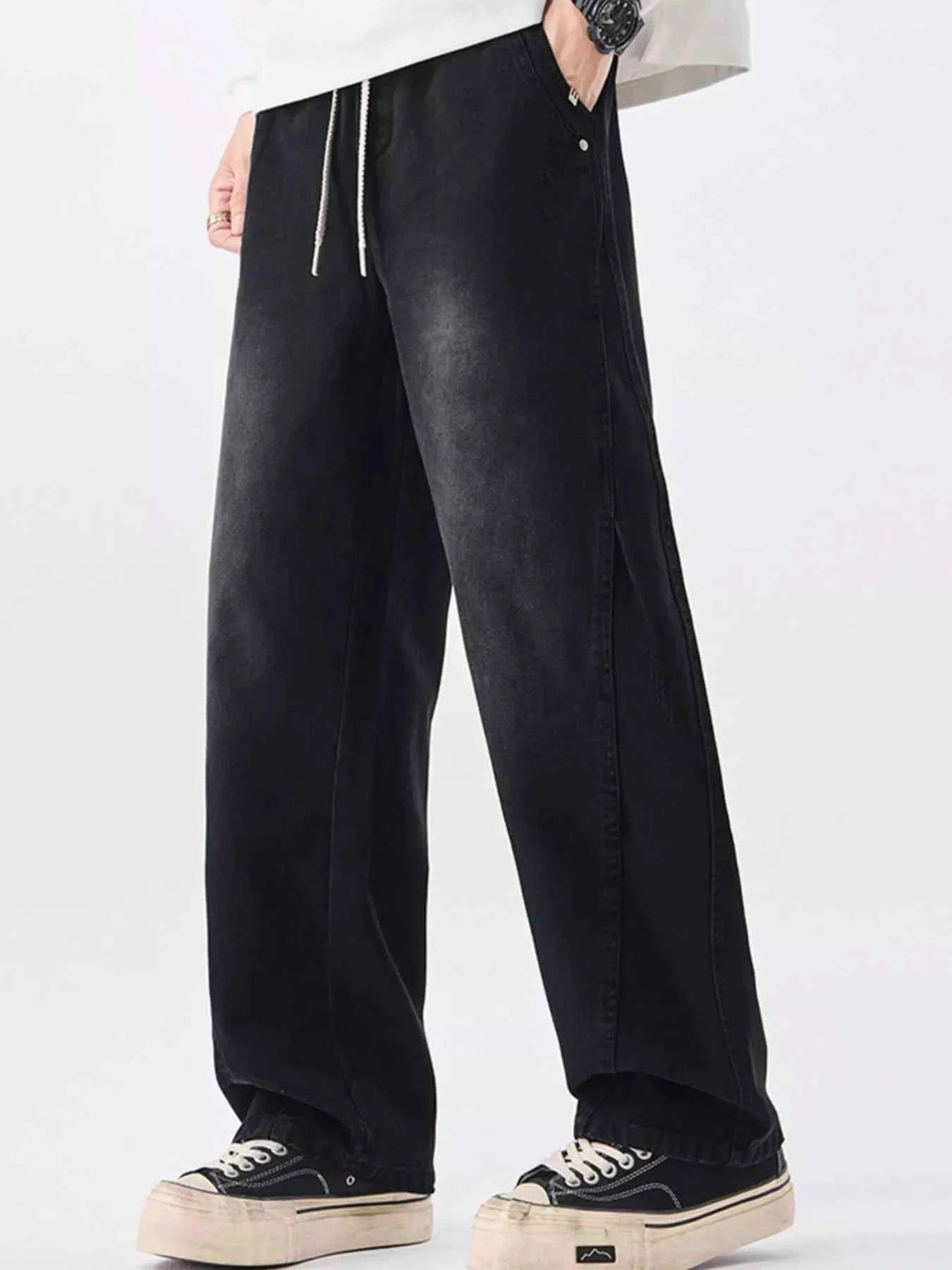 Men's Wide Leg Pants - Drawstring Vintage Wash