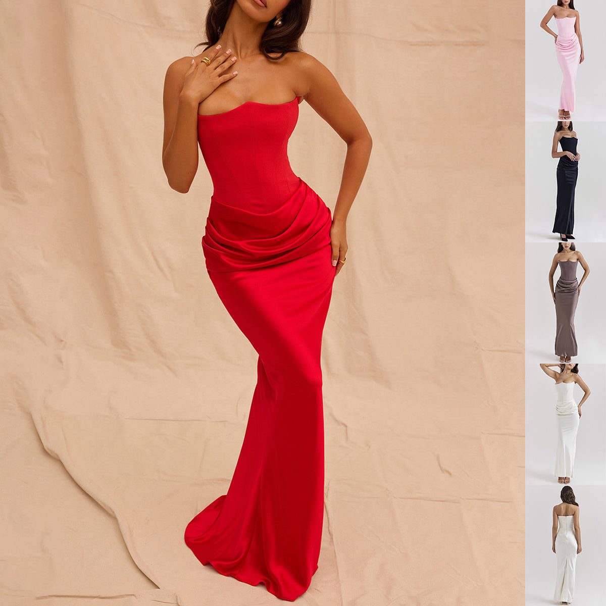 Slim-fit Bandeau Tube Top Long Sexy Backless Party Evening Dress