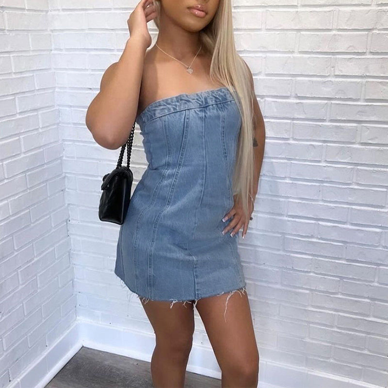 Sexy Y2K Denim Tube Top Summer Mini Dress