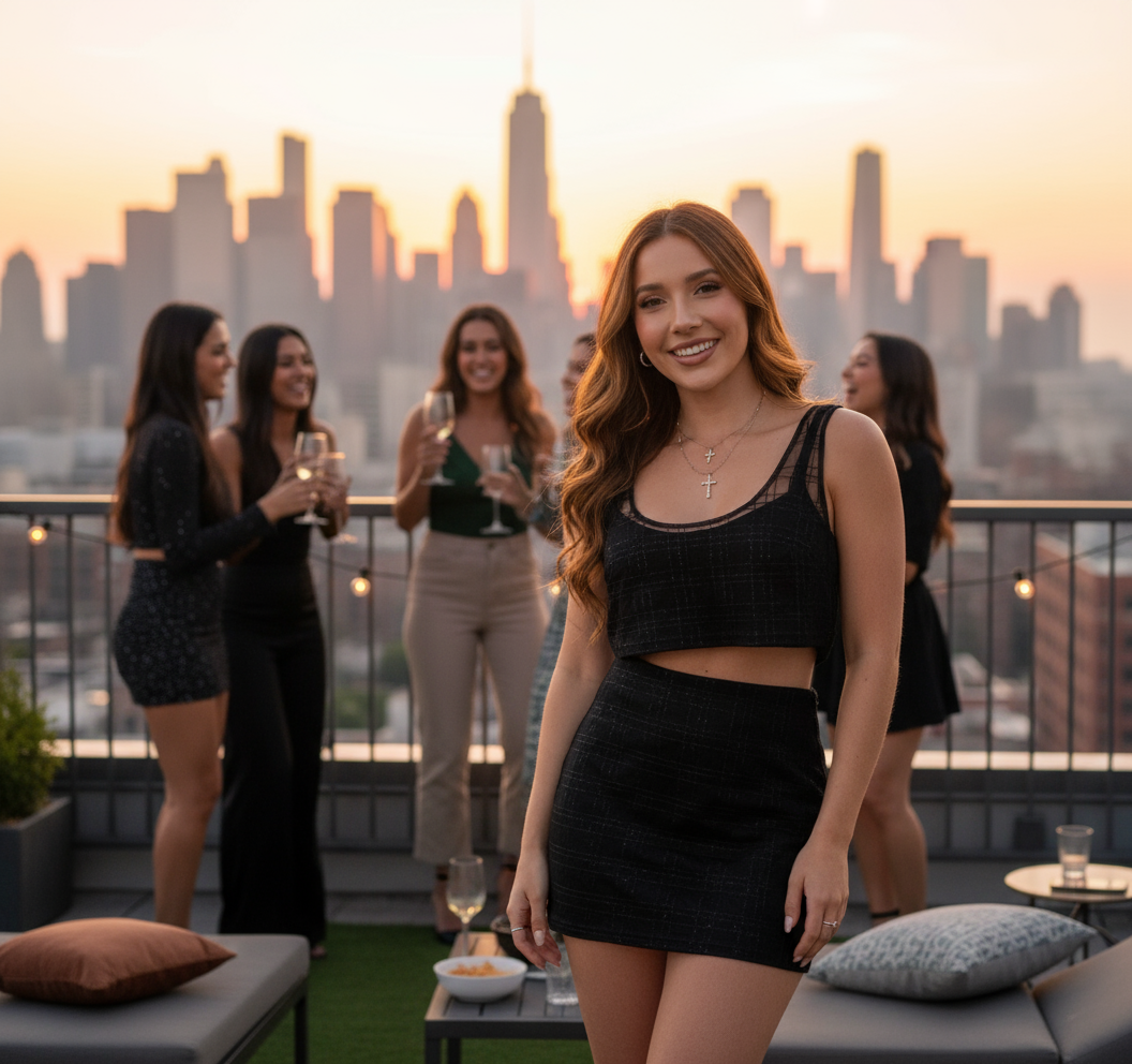 Black Sequin Crop Top and Skirt Set - Rooftop Celebration