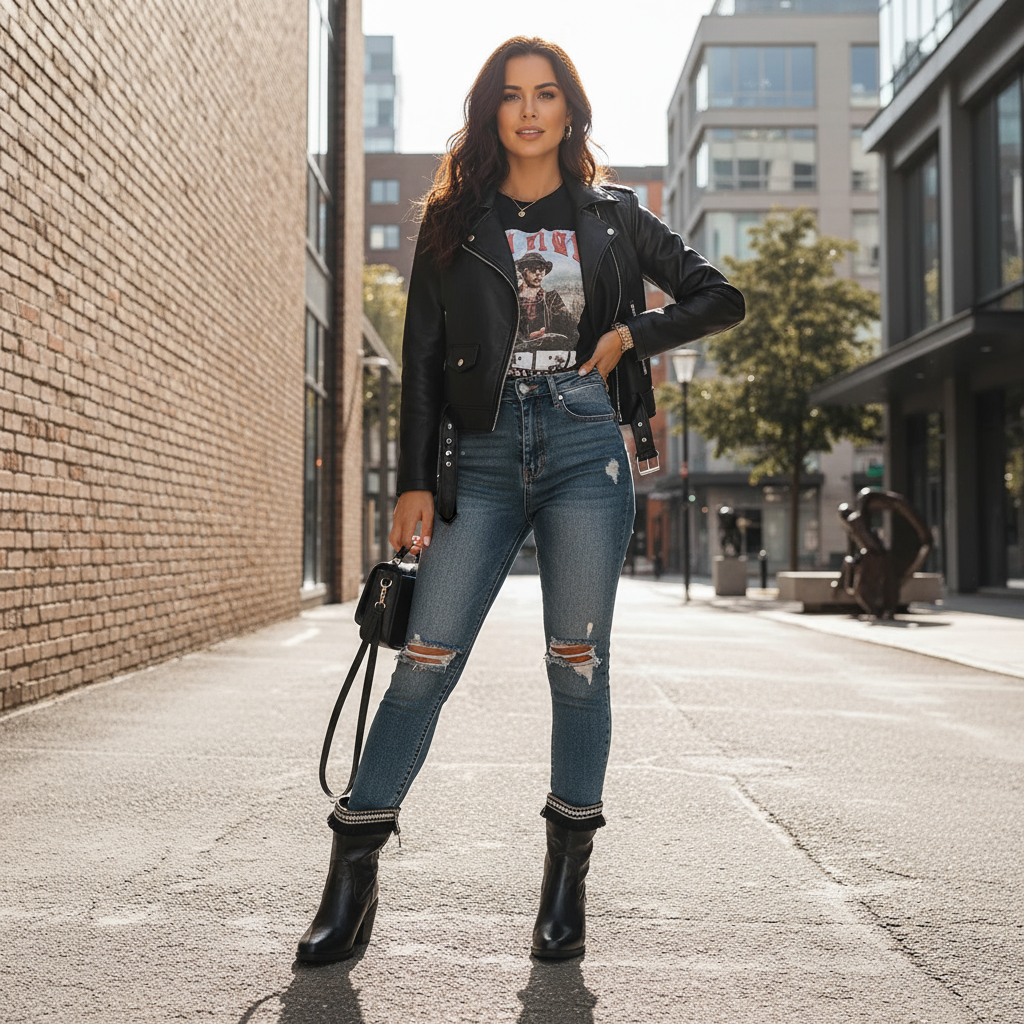 Black western embroidered boots urban street lifestyle