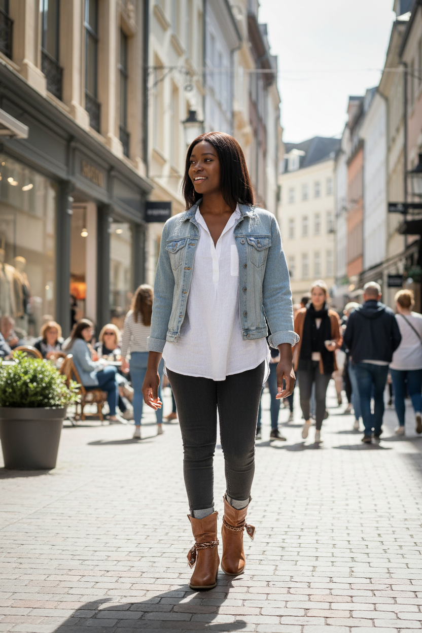Block heel boots bright shopping street
