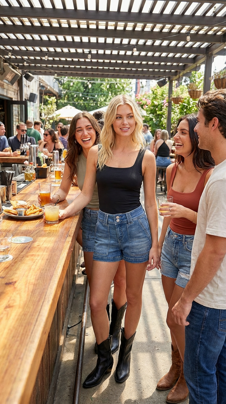 RISEN High Rise Denim Shorts - Patched Front Pocket