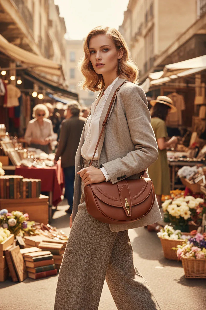 Saddle Shoulder Bag - Vintage Leather Small Design - Fashions Envy