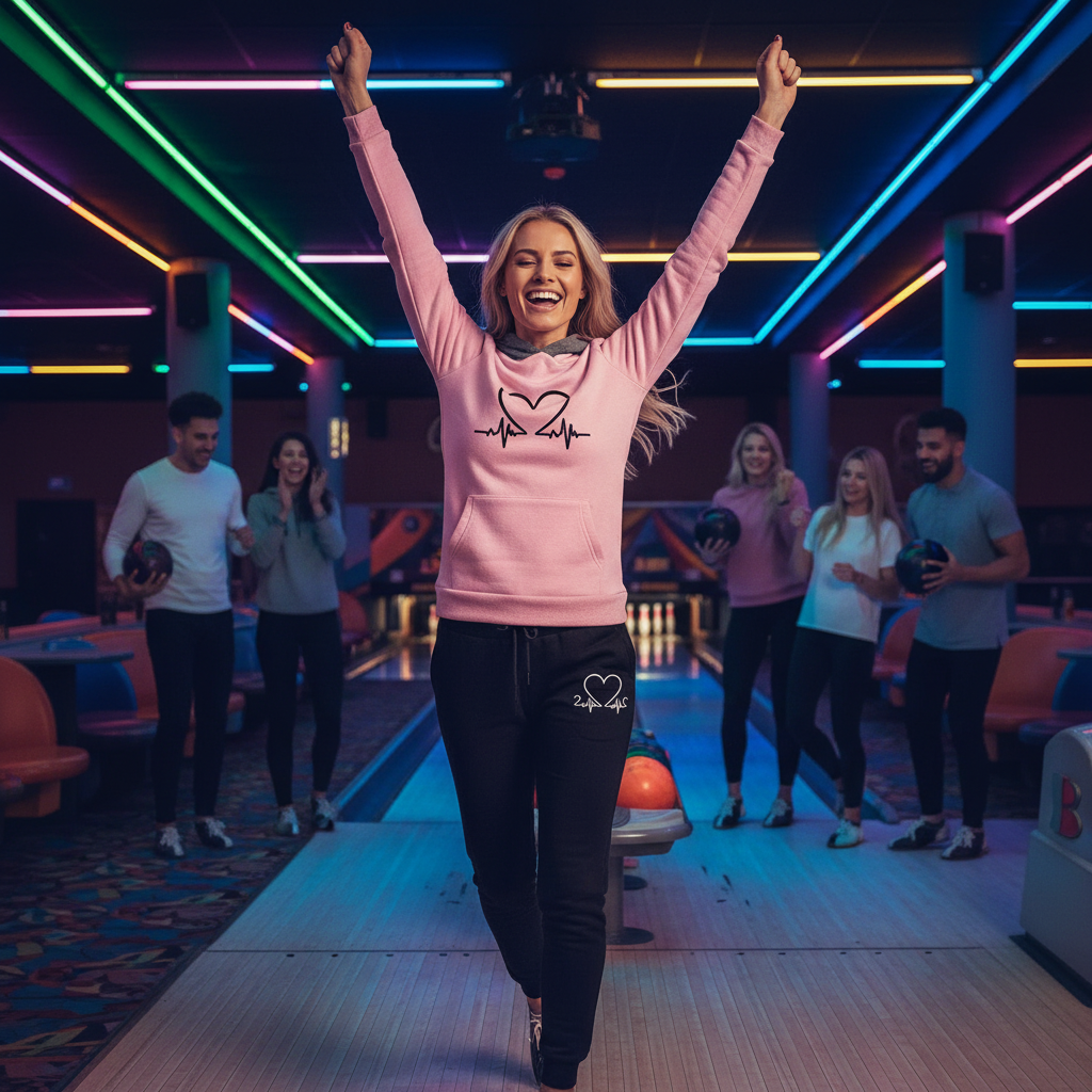 Blonde woman at bowling alley party