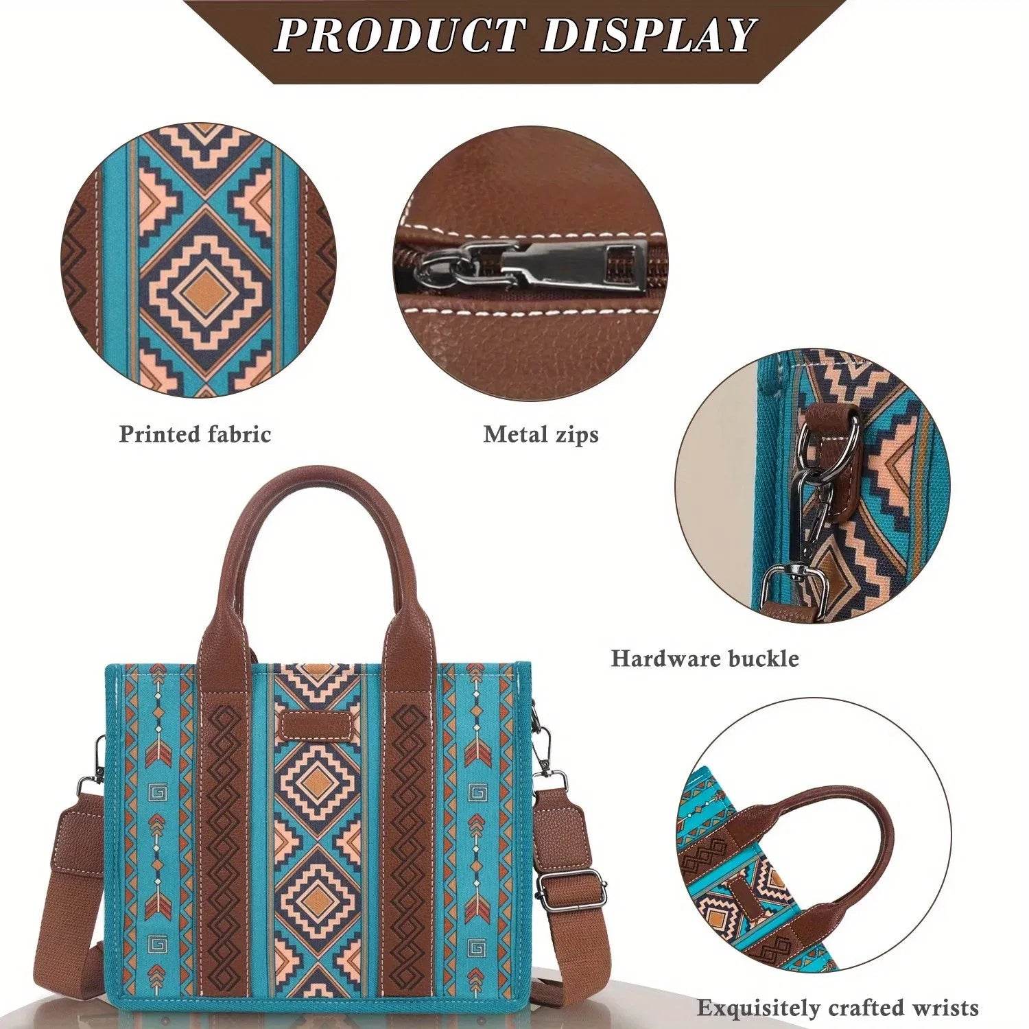 5-Piece Turquoise Aztec Versatile Tote Bag Set - Fashions Envy