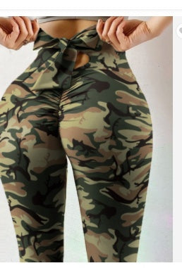 CJ Booty Lifting Leggings in Camouflage Print with High-Waisted Design and Bow Tie Detail