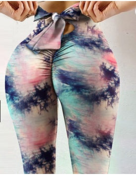 Colorful tie-dye Booty Lifting Leggings with waistband bow for a stylish fit