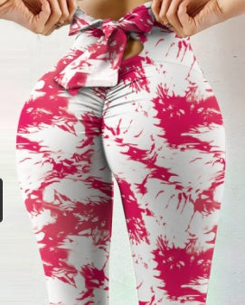 CJ Booty Lifting Leggings in Pink and White Tie-Dye Design for Enhanced Shape and Comfort