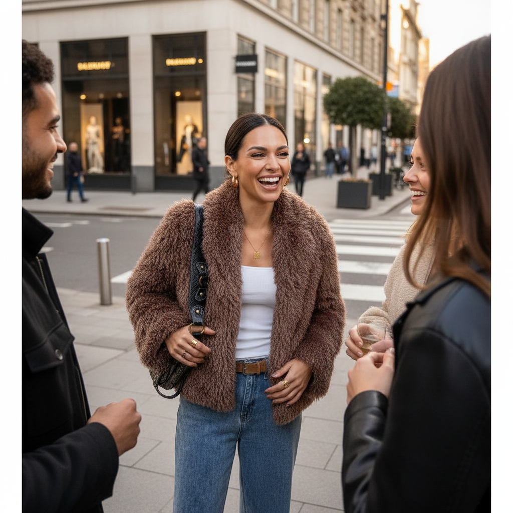 Brown Faux Fur Jacket Lifestyle