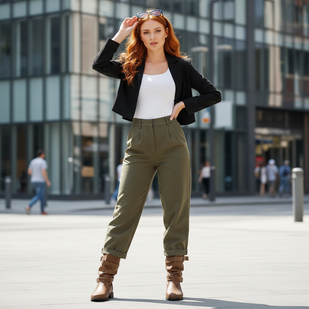 Brown mid-calf buckle strap boots urban fashion lifestyle