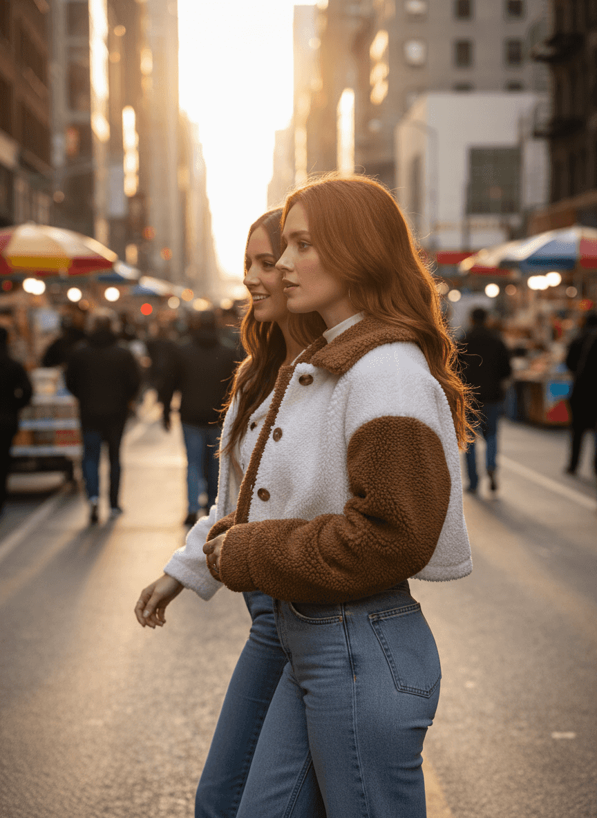 Two-Tone Plush Cropped Jacket - Cozy Button-Up Style - Fashions Envy