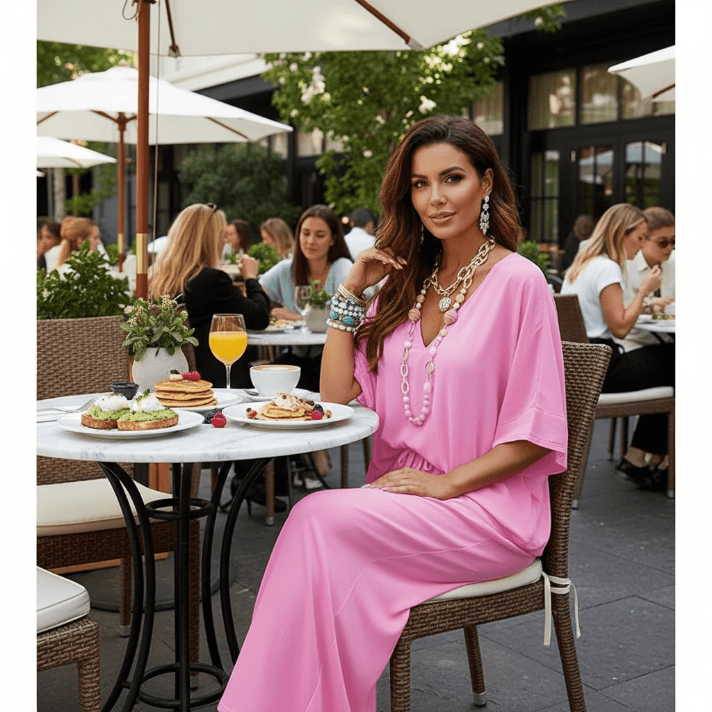 Two-Piece Lounge Set - V-Neck Top & Wide Leg Pants - Fashions Envy