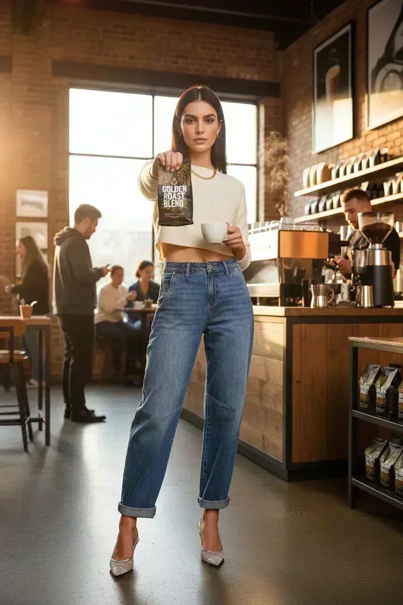 RISEN Barrel Jeans - Slouchy Cropped Cuffed Hem - Fashions Envy