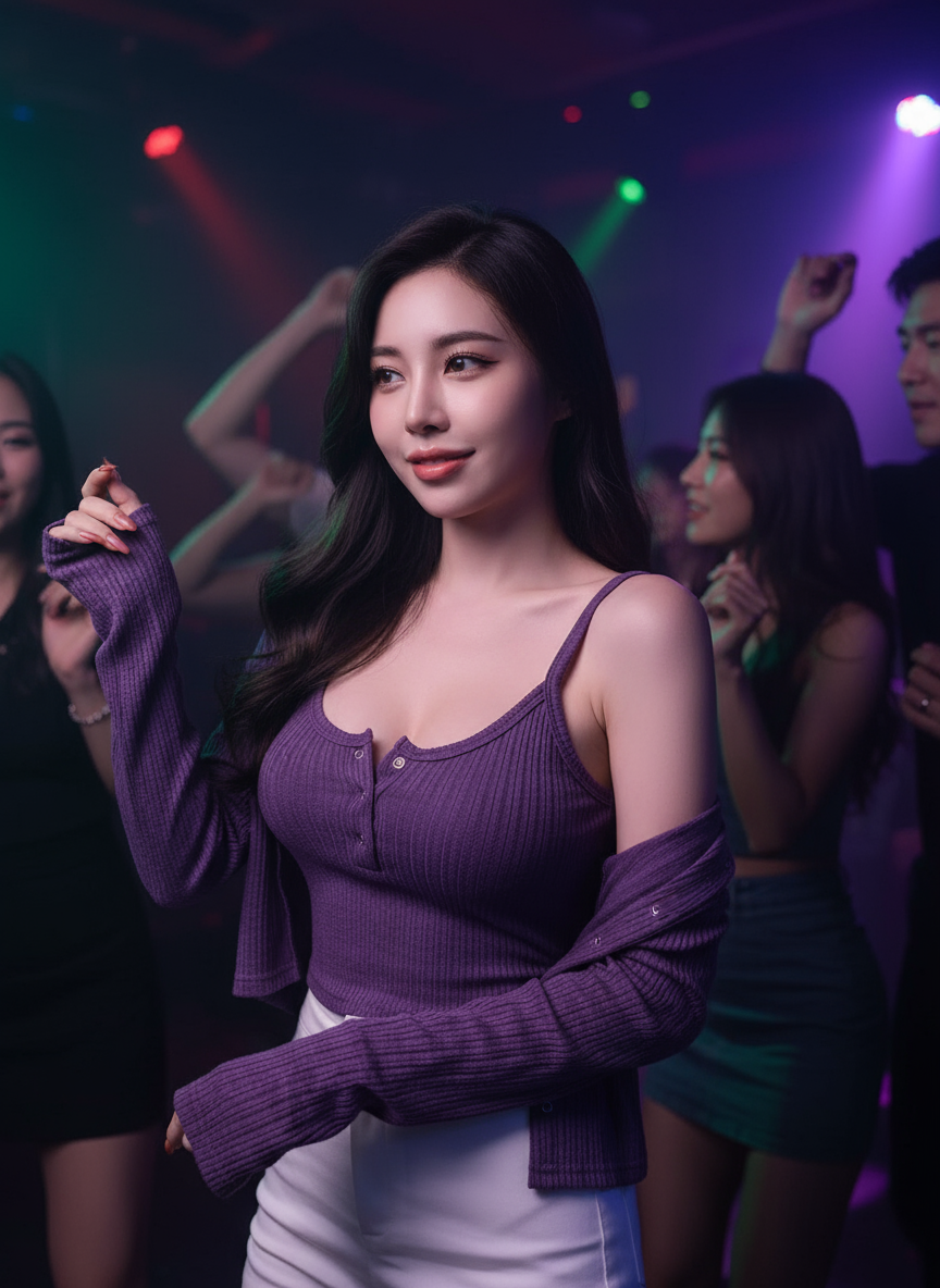 Brunette Purple Off-Shoulder