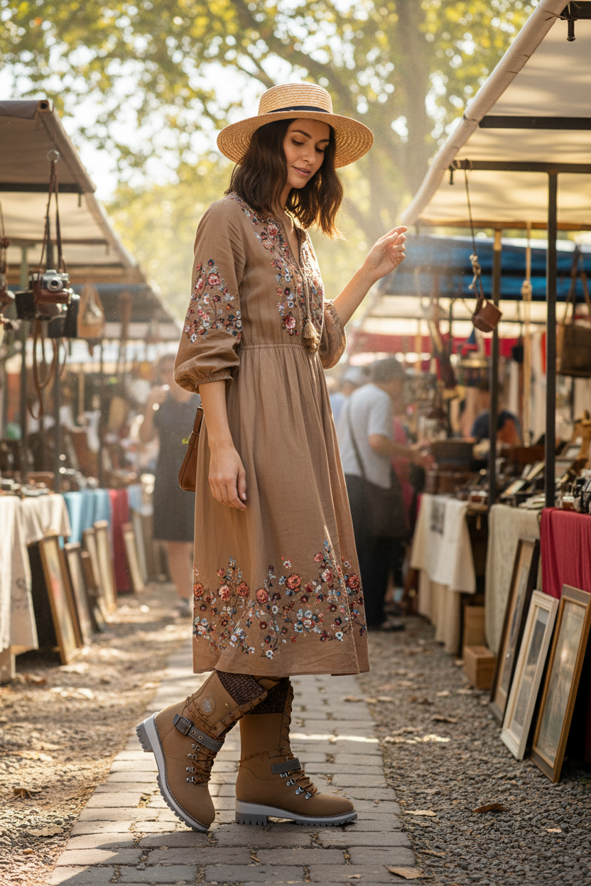 Brunette woman at flea market - portrait