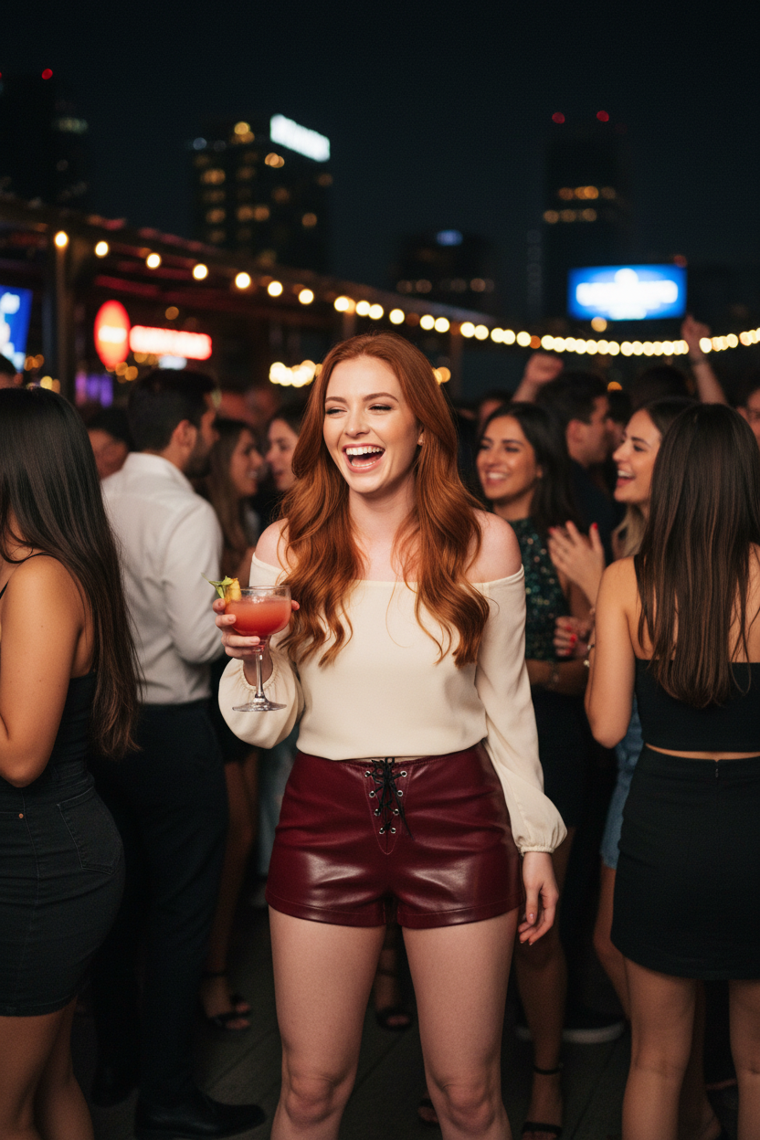Burgundy Leather Shorts Image 2