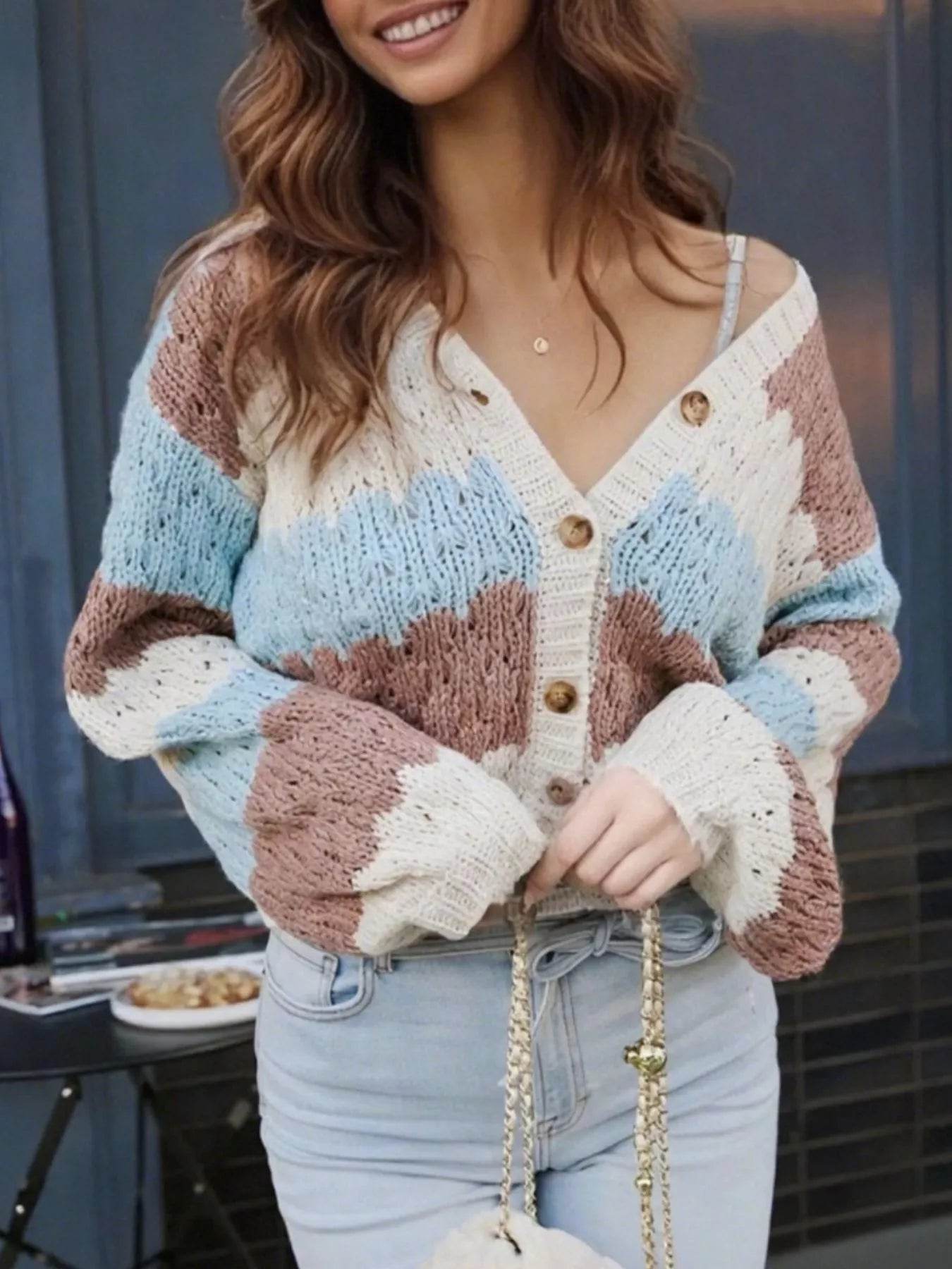 Trendsi Button Up Cardigan in Multicolor Knit with Loose Fit and Cozy Style