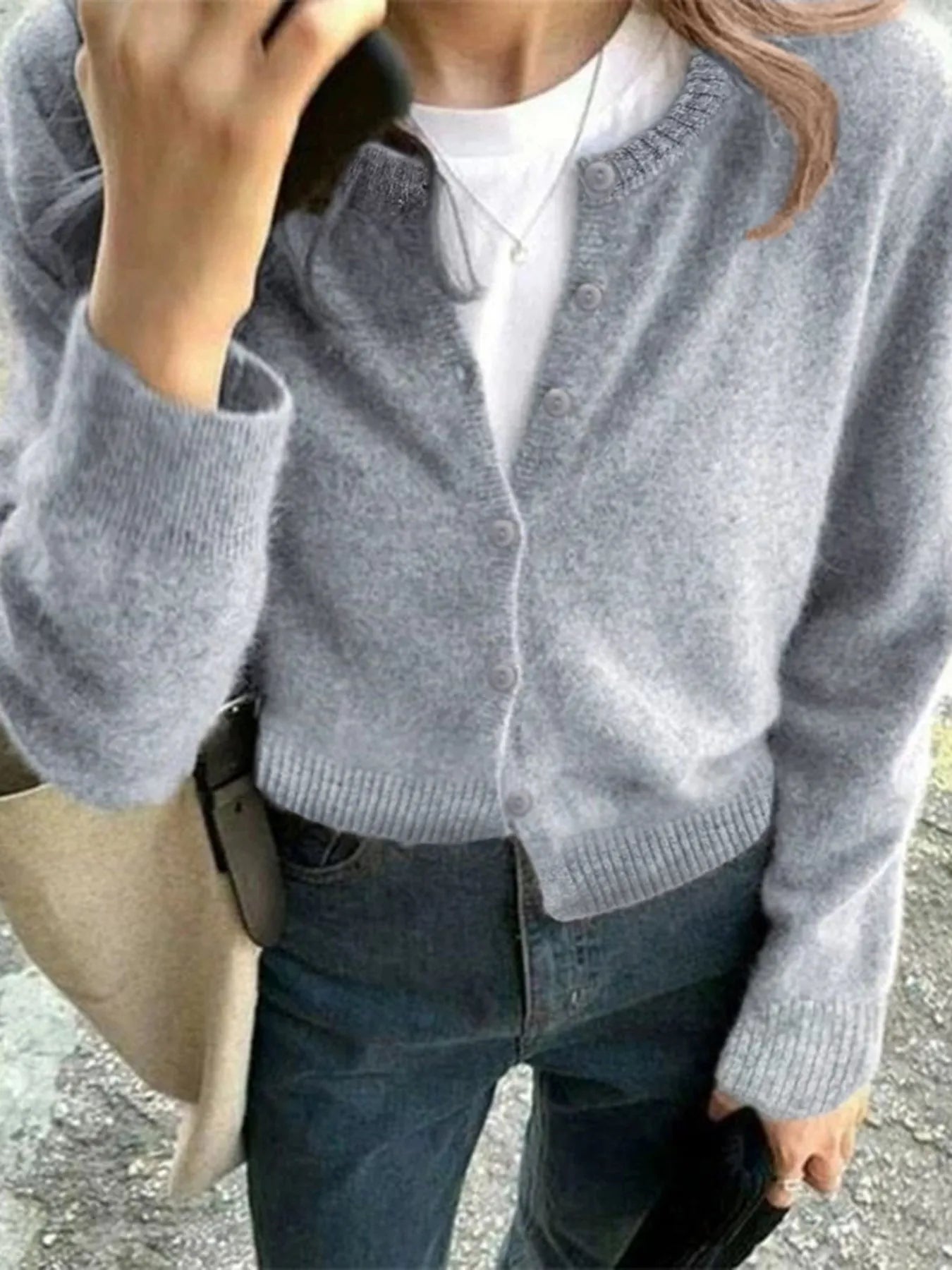 Trendsi Button-Up Cardigan in Gray, perfect for layering with casual outfits